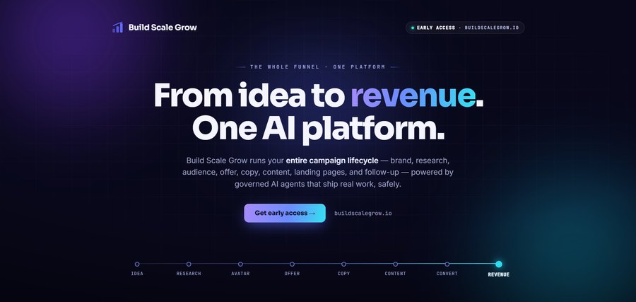 Build Scale Grow — AI marketing platform hero